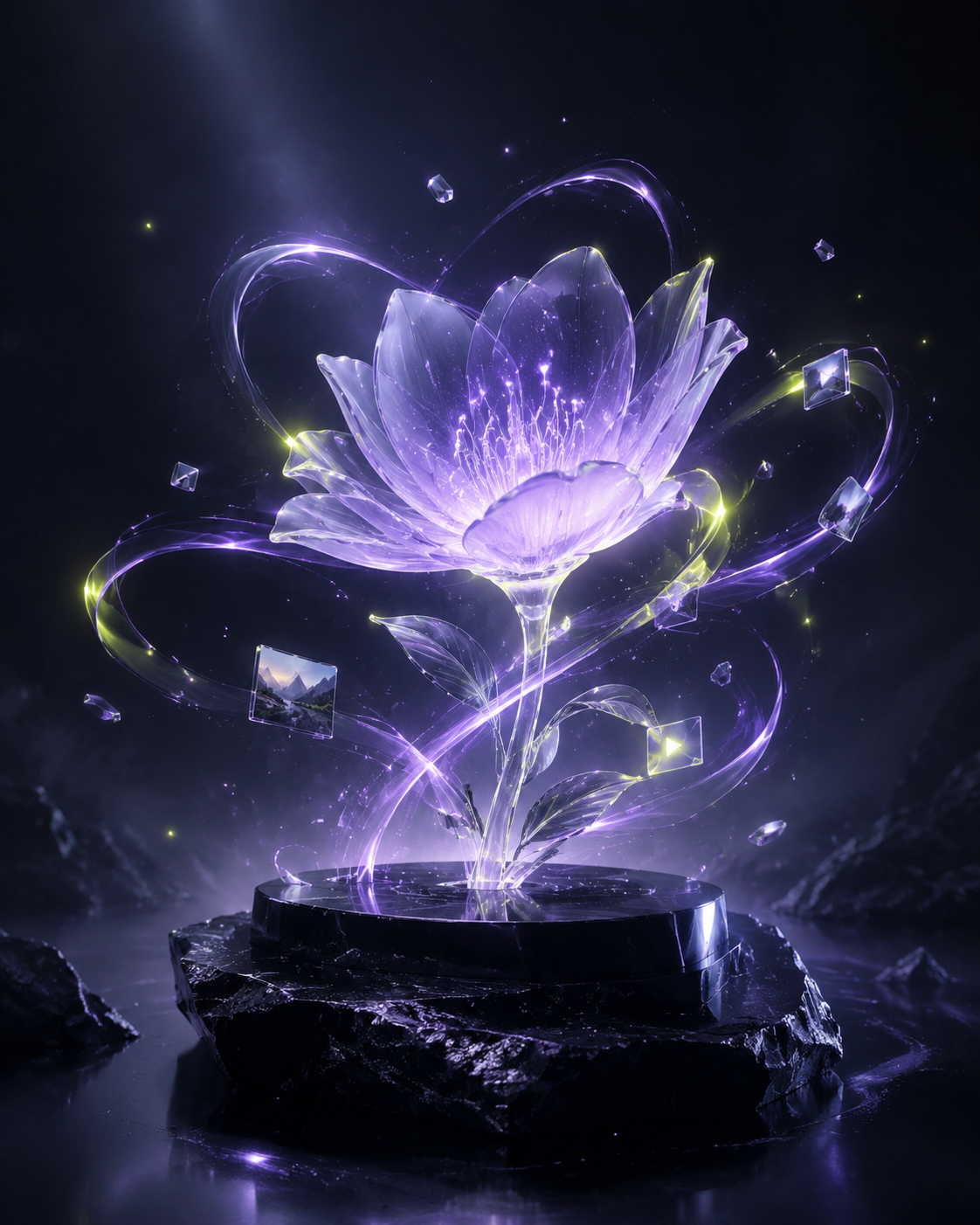 摘灵 AI 生成的紫色水晶花创意作品